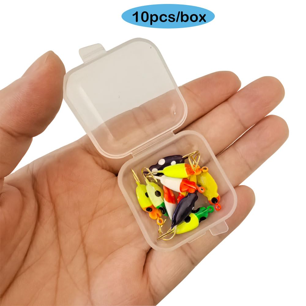 10pcs/Box Ice Fishing Jigs Glow Fishing Bait Jigging Kit for Winter Metal Hooks for Crappie, Panfish, Walleye, Bluegills and Other Species