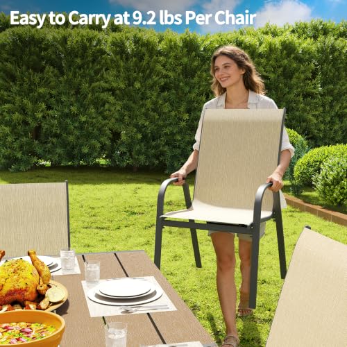 Image of PIZZELLO Patio Chairs Set of 4, Outdoor Stackable Dining Chairs for All Weather, Lightweight Textilene Outdoor Chair Sets with Armrests, 330Lbs Capacity, for Backyard Porch Poolside Garden (Khaki)