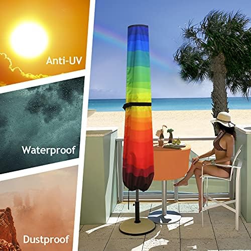 Daily Treasures Rainbow Parasol Cover, 420D Oxford Fabric Umbrella Covers Waterproof with Telescopic Rod-Outside Parasol Cover Fits 8ft to 11ft Garden Outdoor Umbrella, Windproof & Dustproof