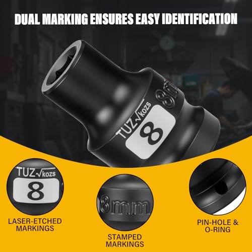 Image of 1 /2 Inch Drive 8mm Shallow Metric Impact Socket,CR-MO,6 Point Radius Corner Design,Square Chamfered Opening,Axle Nut Impact Grade Socket for Easy Removal