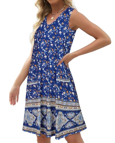 Image of elescat Womens Summer Dresses Casual V Neck Sleeveless Pockets Beach Loose Tank Sundress 2026