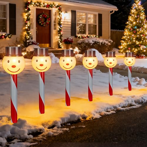 6PK Christmas Solar Pathway Lights Outdoor Christmas Decorations - Snowman LED Solar Lights Outdoor...
