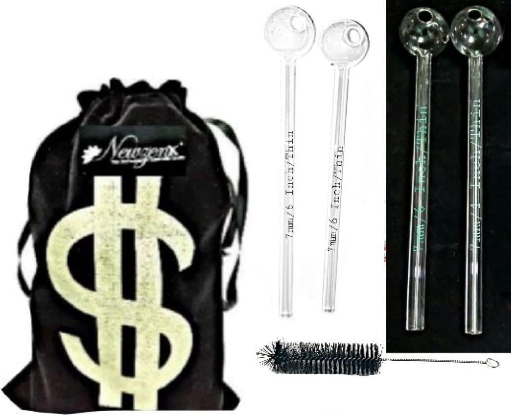 Oil Crystal Honey Pipe 6 Inch (7mm/6 Inch/2 Pieces Combo Value Pack) Incl. Velvet Pouch & Pipe Cleaner