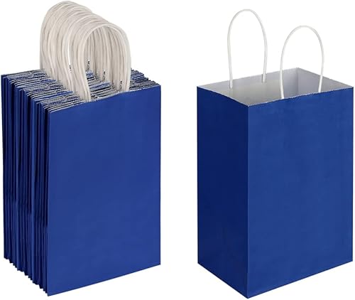 Miniatura 2 de Oikss Cada paquete de 50 bolsas pequeñas de papel kraft azul y amarillo con asas a granel
