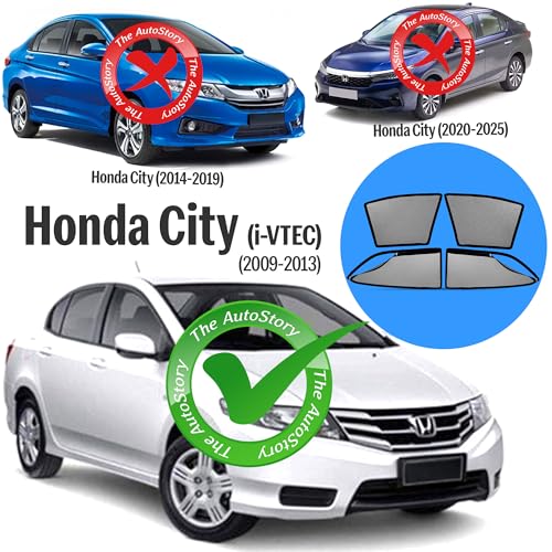 Image of AutoStory Magnetic Car Sunshade for City Ivtech 2009-2013 | Front Half Cut for Mirror Visibility + Rear Full Coverage with Zipper | Heavy Heat & UV Protection | Privacy Side Window Curtains Shades