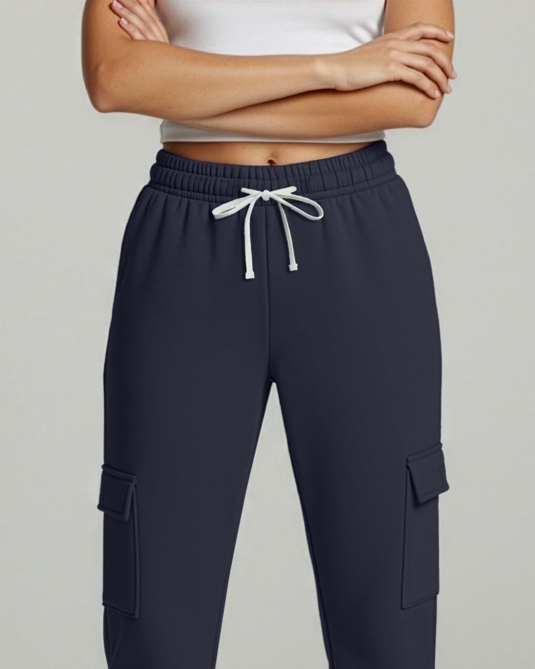 Real Essentials 3 Pack: Women's Fleece Cargo Sweatpants, Open Bottom Lounge & Athletic Casual Pants with Pockets - Image 4