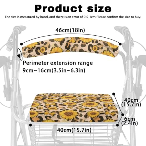 Image of Soft Adjustable Rollator Seat Covers, Sunflower Universal Backrest and Seat Covers for Walkers, Rollator Accessories for Seniors Women Men