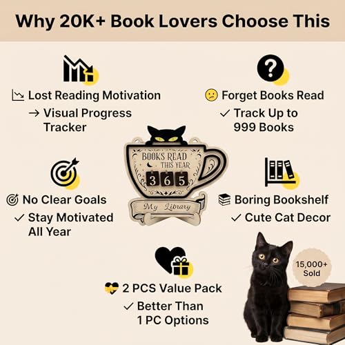 2 Pack Books Read This Year Counter,Cute Cat Wooden Book Tracker Sign for Couples Friends, Reading Counter for Bookshelf Decor, Gifts for Book Lovers Women Men Readers, Home Library Essentials — view 5