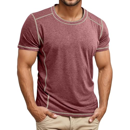 T-shirt classique à manches courtes bicolore et col rond pour homme au style décontracté