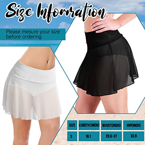 2 Pieces Women Sheer Mesh Mini Skirts Girls See Through Swim Cover Ups Swimsuit Beach Skirt Cover up High Waist Bikini Coverups for Summer3