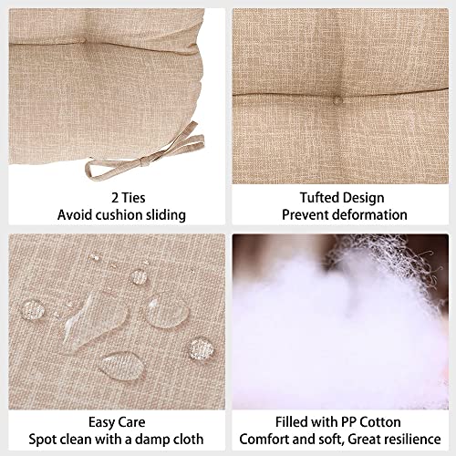 Patio Cushions With Ties, Tatami Floor Pillow Meditation, Outdoor/Indoor Tufted Seat Cushion Chair Pads Waterproof For Dining Chairs Garden Decoration Balcony Office(19"X19"X5", 2 Pack, Beige Linen) #TOP4