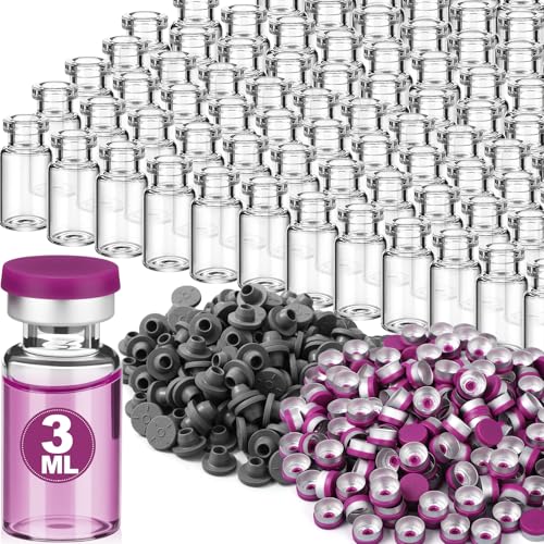 200 Pack 3ml Glass Vial Clear Empty Vials for Injection, Purple