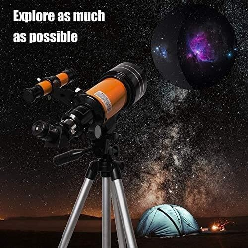 70mm Aperture Refractor Telescope for Kids & Adults, Beginner-Friendly with Adjustable Height Tripod, Two Eyepieces (15X-50X Magnification), No-Tools Setup, for Stargazing