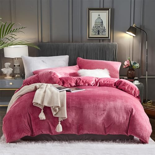Fluffy Velvet King Duvet Cover Set Red Soft Warm Bedding for Fall Winter