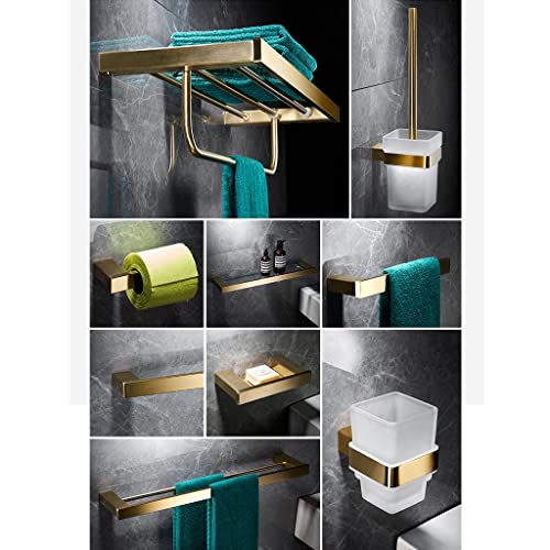 Juego de toalleros, accesorios de baño de acero inoxidable dorado cepillado, incluye escobilla de inodoro, soporte para papel, gancho para bata, jabonera, montado en la pared