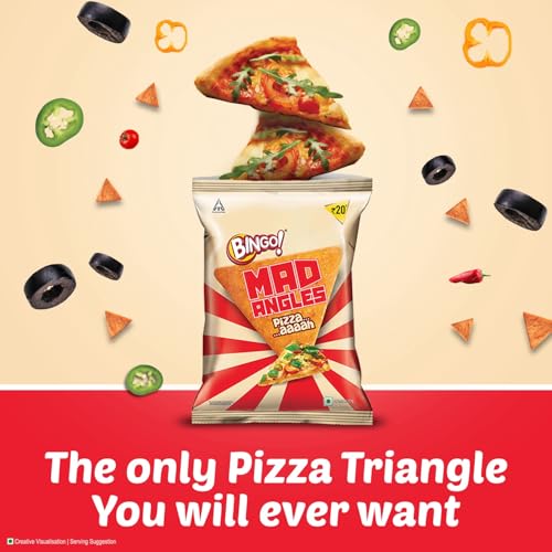 Image of Bingo! Mad Angles Pizza-aaaah | Cheesy Pizza Flavour | Crunchy Corn-Based Triangle Chips | Tasty Snack for Every Mood, 64g