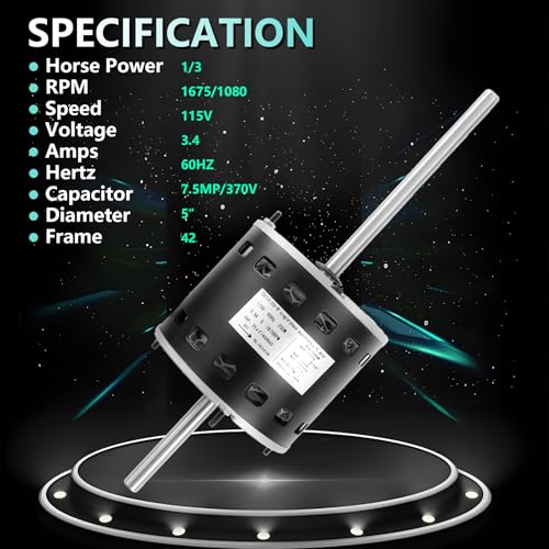 RV AC Fan Motor with Capacitor Compatible with Coleman Mach RV Air Conditioner Motor 1/3 HP, 115 Volts, 1675 RPM Replaces 7855MVA-A11U, 1468-306, 7184-0156, 7184-0432 - Thumbnail 2
