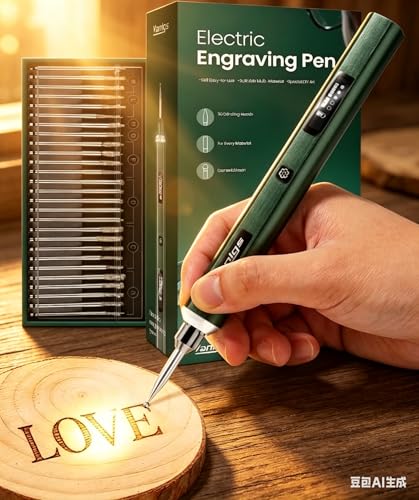 Vanlgs Engraving Pen for Metal Wood Glass Plastic Engraving Tool with LED Light 31 Bits Cordless 5 Speeds Rechargeable Engraver Kit Craft Easter Gifts for for Teens Adults Beginner (Green)