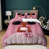 HMT NF Black Ballet Girl Bedding Set Twin Size Pink Girls Duvet Cover Little African American...