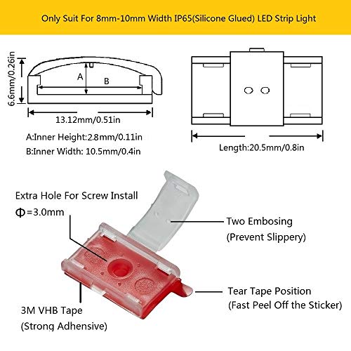 Threetwofour 100 Pack Double Installation Led Strip Light Mounting Bracket Self Adhesive Led Clips Use For 8-10Mm/0.31-0.39In Width Led Strip Light With 102Pcs Screws #TOP2