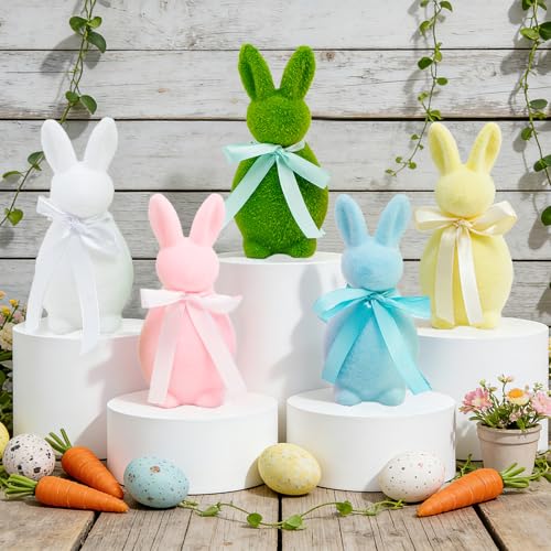 Larber 5 peças 15 cm mini páscoa coelho escultura decorações espumoso coelho com laço para peças centrais de Páscoa para a primavera de mesa de decoração