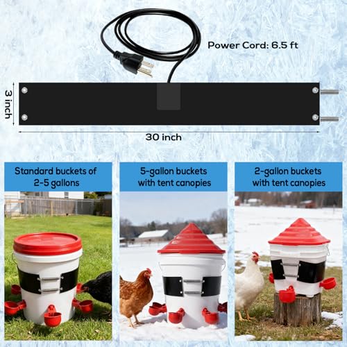 Chicken Water Heater Thermo Bucket Belt Heated Strap for 2-5 Gallon Barrel, 40W Silicone Rubber Heating Band for Chicken Waterers with 6.5 ft Power Cord - Image 3