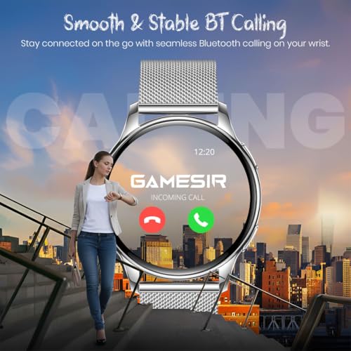 Image of GameSir Active 2 Smartwatch for Men & Women, 1.39 inch HD Round Display, Bluetooth Calling, Heart Rate & SPO₂, 100+ Sports Modes, IP67, Long Battery Life for Android & iOS (Millanese Silver)