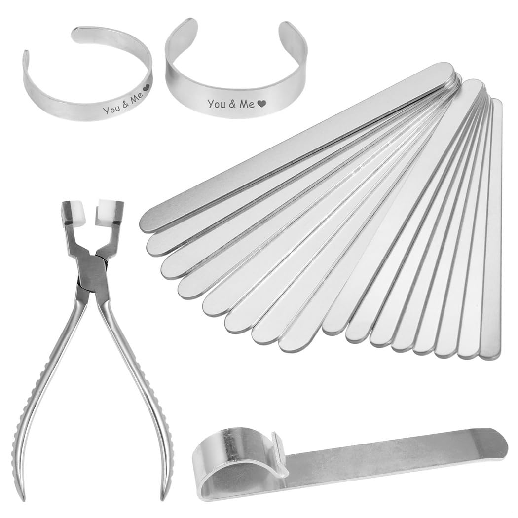 Aluminiowy zestaw do robienia bransoletek z narzędziem do formowania, precyzyjne szczypce i 16 pustych pasków do spersonalizowanej biżuterii DIY