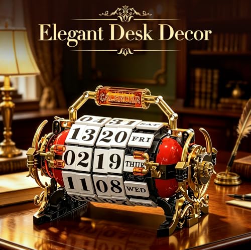 Image of Vintage Calendar Building Blocks Set, Retro Flip Perpetual Calendar Model Building Kit for Adults Teens Kids, Mechanical Desk Date Display Home Office Decor, Gift for Collectors & Vintage Lovers