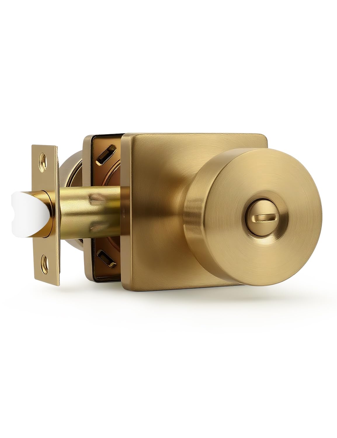 Tinewa 1 Pack Interior Privacy Door Knob with Lock, Champagne Bronze Door Handle for Bathroom and Bedroom, Zinc Alloy Heavy Duty Door Knobs on Square Rose