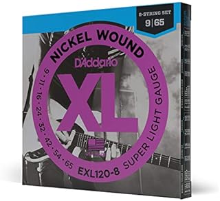 D'Addario Guitar Strings - XL Nickel Electric Guitar Strings - EXL120-8 - Perfect Intonation, Consistent Feel, Reliable Durability - For 8 String Guitars - 09-65 Super Light 8-String