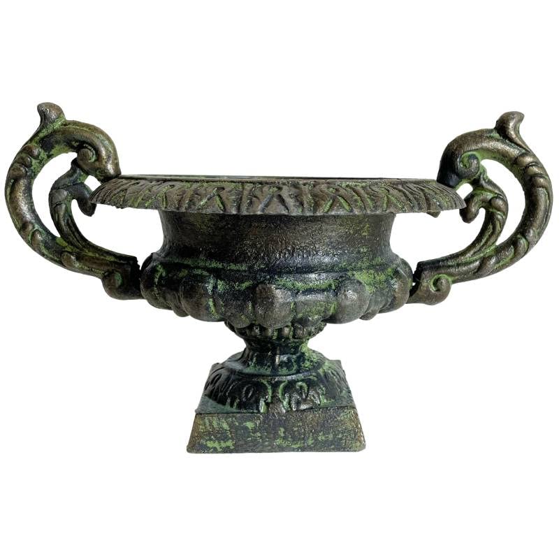 Vase Vasque Chambord Jardinière de Pilier Pot de Fleur Décoratif en Fonte Verte 17,5x20,5x30cm