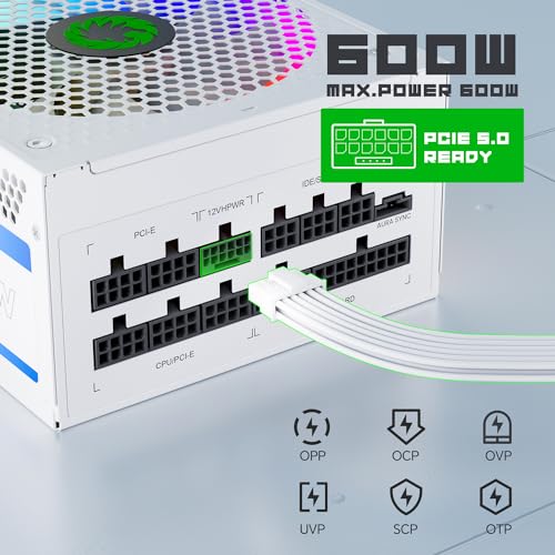 GAMEMAX 1050W ATX 3.0 & PCIE 5.0 Power Supply, 80+ Gold Certified, Addressable RGB with 5V Motherboard Sync, Fully Modular ATX Gaming Power Supply, 10 Year Warranty, RGB-1050, White Version - Image 4