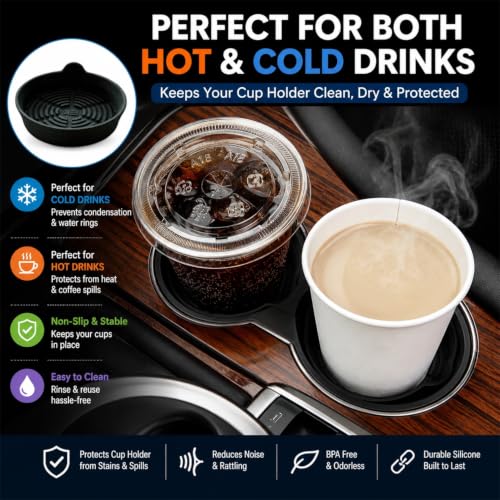 Image of Silicone Car Cup Coaster Set of 4 | Compatible with Mercedes E200d | Anti-Slip Cup Holder Inserts | Black