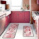 Valentines Day Gnome Kitchen Rugs Set 2Pcs I Love You Heart Kitchen Floor Rug and Mat Non Skid Water