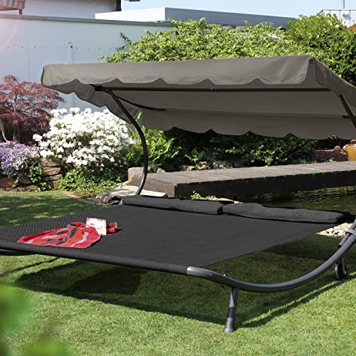 LECO Outdoor-Doppelliege Original – Sonnenliege, Gartenliege mit Sonnendach für zwei Personen wetterfest - Gestell anthrazit