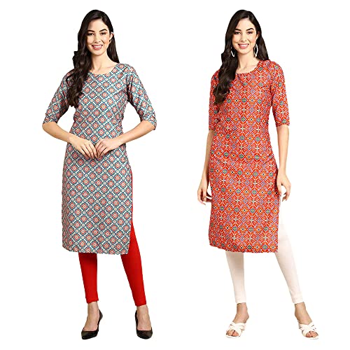 Image of Pinkmint Designer Woman's Crepe Multicolored Straight Kurta [A-355-330]