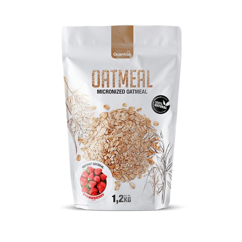 Quamtrax Nutrition - Harina de avena micronizada 0% azúcares añadidos - 1200 gr - Fresa - Energía, proteína y sabor delicioso