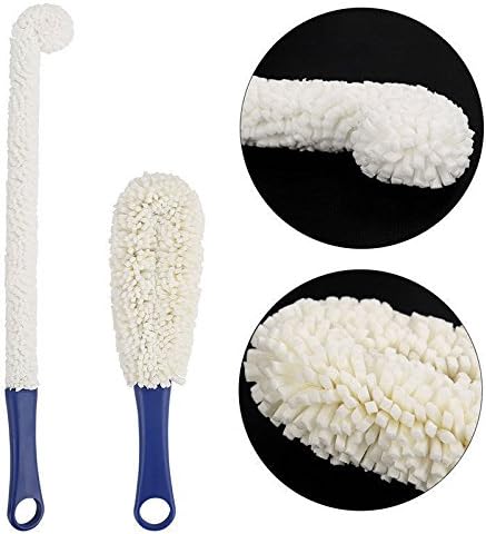 Set of 2 Azi Bottle Cleaning Brush - Flexible Soft for Crystals Glassware – Long Slim & Short Round – for Decanter Wine Glasses Bottles Pitchers Beverage Cups Mugs & Coffee Pot