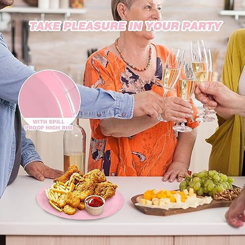 Image of Pink Disposable Paper Plates, 9 Inch Dinner Party Plates, 50 Count Bulk