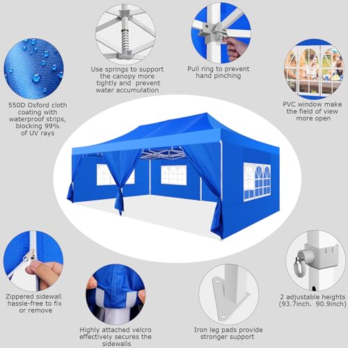 Image of COBIZI 13x26 Heavy Duty Pop Up Canopy Tent with 6 Sidewalls, Blue