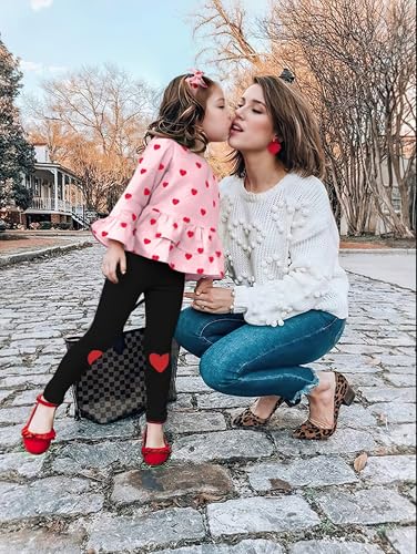 Image of Gaupafmb Toddler Valentines Day Outfit Girl Clothes Heart Top and Leggings Pants with Heart Headband Clothing Set 18M-6Y