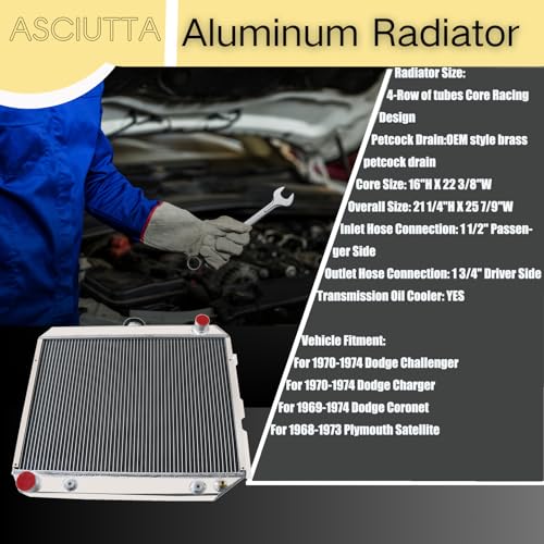 CoolingSnow 4 Row Aluminum Radiator for 1968-1974 73 Dodge Plymouth Mopar Cars Big Block V8 All Aluminum Engine Cooler by CoolingSnow - Image 4
