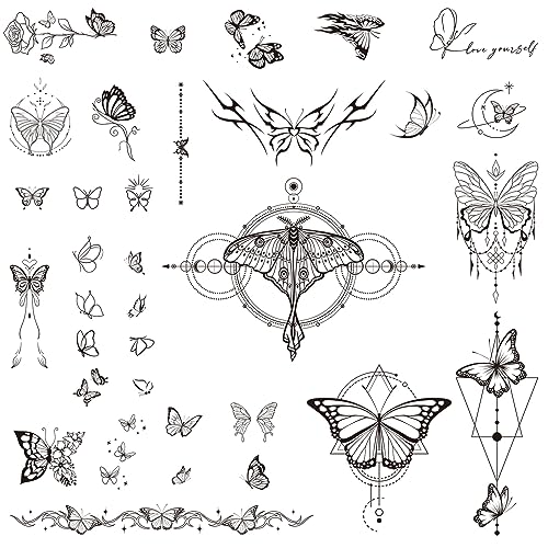 GEBETTER Mini Tatuajes Temporales Adultos, Tatoos Temporales, Tattoos Temporales, Impermeables Duraderos, Mariposas Negras Regalo Mujer Hombre Cumpleaños Boda Festival Fiestas Niños (Mariposas)