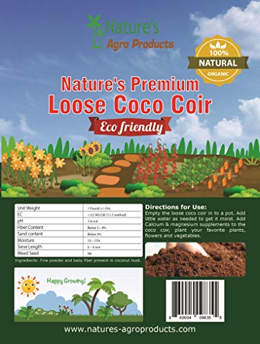 Nature's Premium Organic Loose Coco Coir - 1 Pound - 4 Qt, Garden Soil, Reptile Bedding, Hydroponics, Growing Medium, Aquaponics, Soil Amendment, Potting Mix, Potting Soil, Organic #TOP3