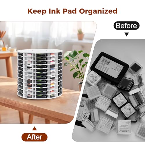 Image of Krafetto Rotating Ink Pad Storage Organizer Rack, 72 Grids for Slim 2-3 /4 inchx4 inch Ink Pads, 72 Grids for Mini Cube Caddy Ink Pads, Craft Stamp Pad Holder for Desktop