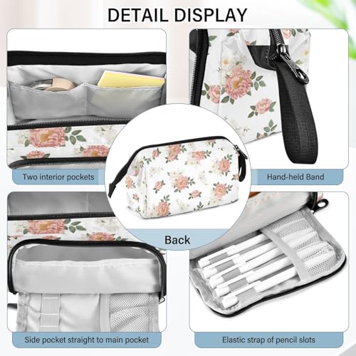Image of Floral Flowers Big Capacity Pencil Pen Case Large Pencil Pouch | Portable Multi Compartment Zipper Pencil Bags Stationery Storage for Men Women College Office