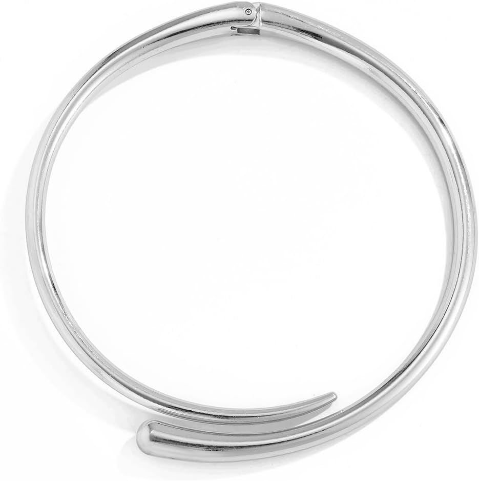 Chunky Choker Collar Necklace Gold Silver Metal Smooth Spring Open Teardrop Choker Statement Open Round Collar Necklace Trendy Minimalist Necklace for Women