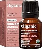 USDA Organic Cinnamon Cassia Essential Oil, 100% Pure Natural Undiluted (10ml), Therapeutic Grade for Aromatherapy | Premium Certified Organic | Cliganic 90 Days Warranty
