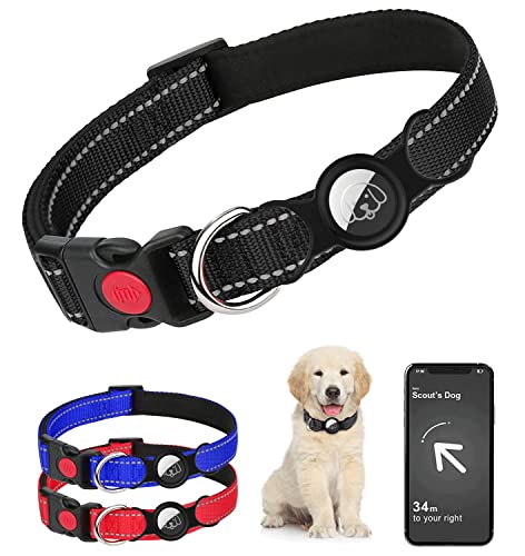 Airtag Hundehalsband, Mit GPS-Ortung Hundehalsband, Apple Airtag für Hunde, Bequem und Verstellbar Hunde Halsband, Integriertes Air Tag für kleine, Mittelgroße und Große Hunde,(S-Schwarz) Cover